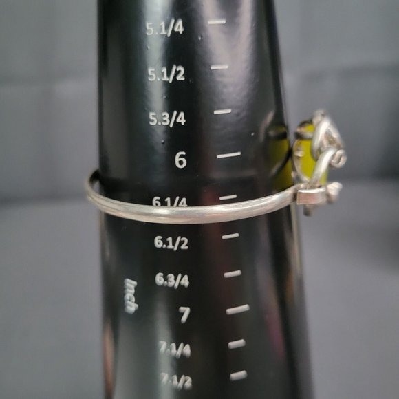 Yellow Cabochon Bead Silver Tone Wire Wrapped Bangle Bracelet 6 1/4 in - Picture 6 of 6